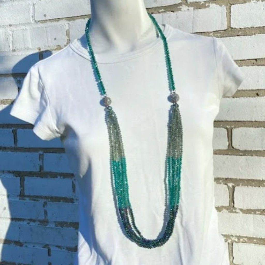 Teal Green Ab Crystal Bead 2 Necklace Set Rhinestone Magnetic Ball Clasps 36